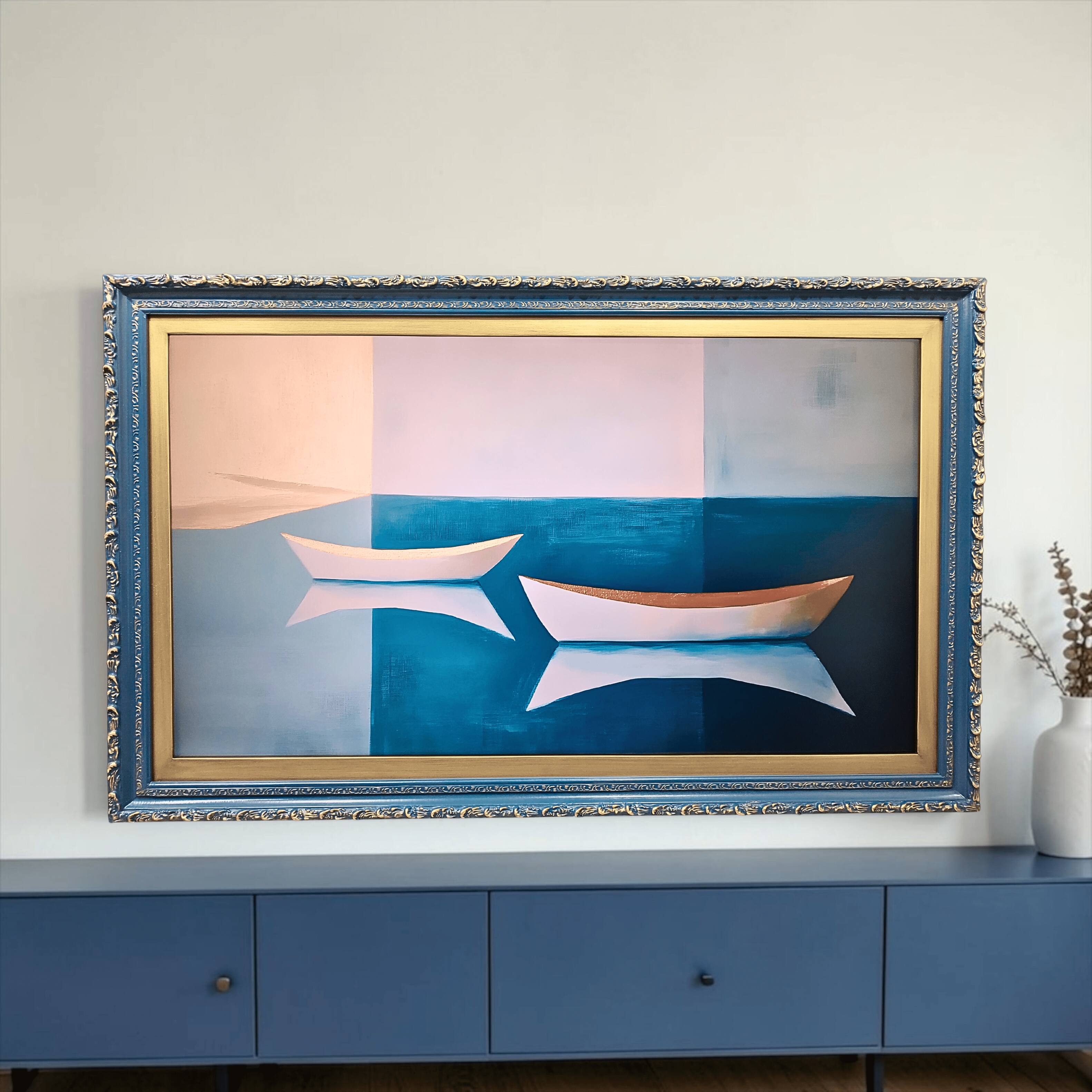 Alt View 10. LAREDO FRAME FACTORY - 55 inch Hisense Canvas TV Ornate frame, Canvas TV by Hisense - HONKY TONK BLUE WITH GOLD.