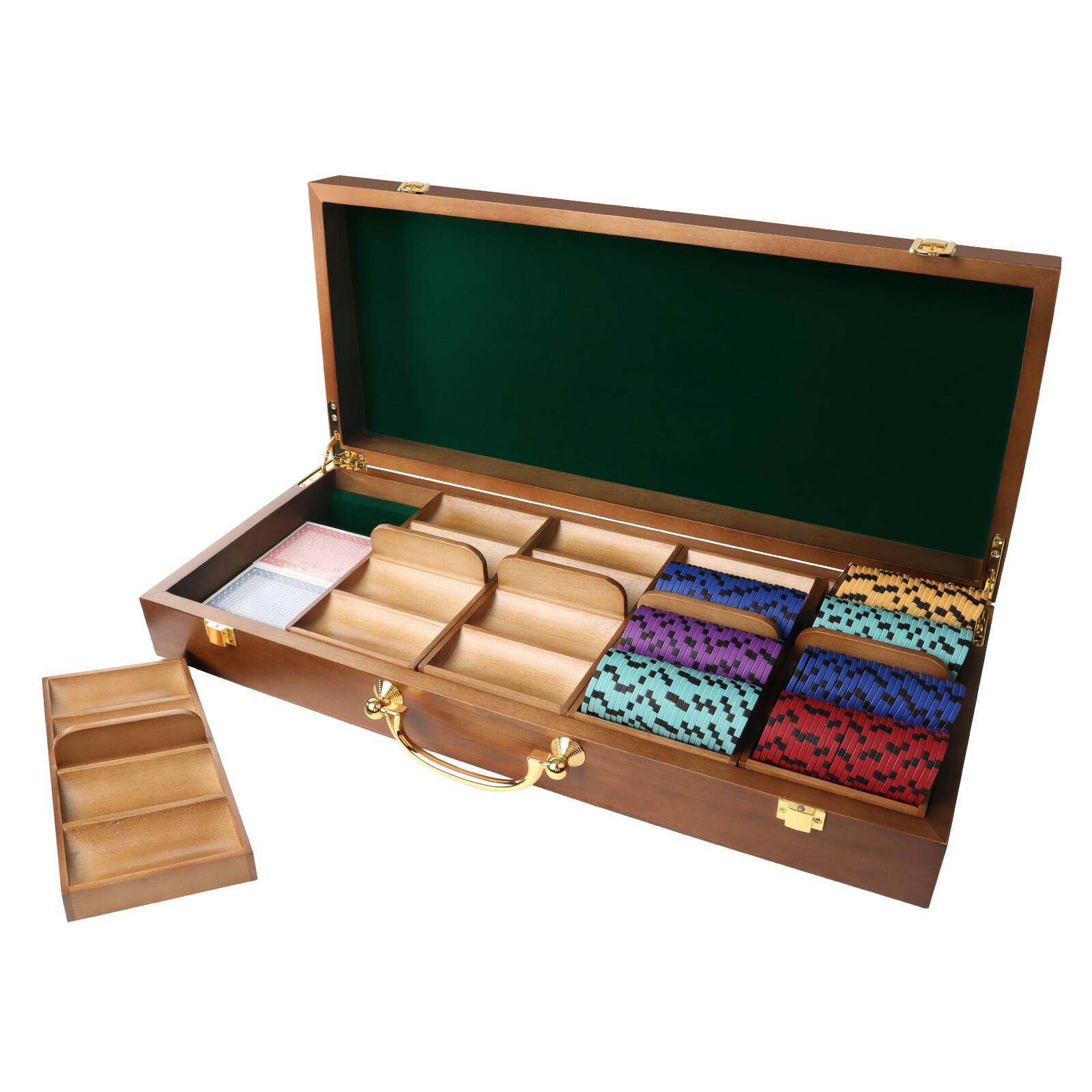 Front. GSE Games & Sports Expert - Wooden Poker Chip Case with Wooden Chip Trays for Casino Nights (500 Pieces - Walnut).