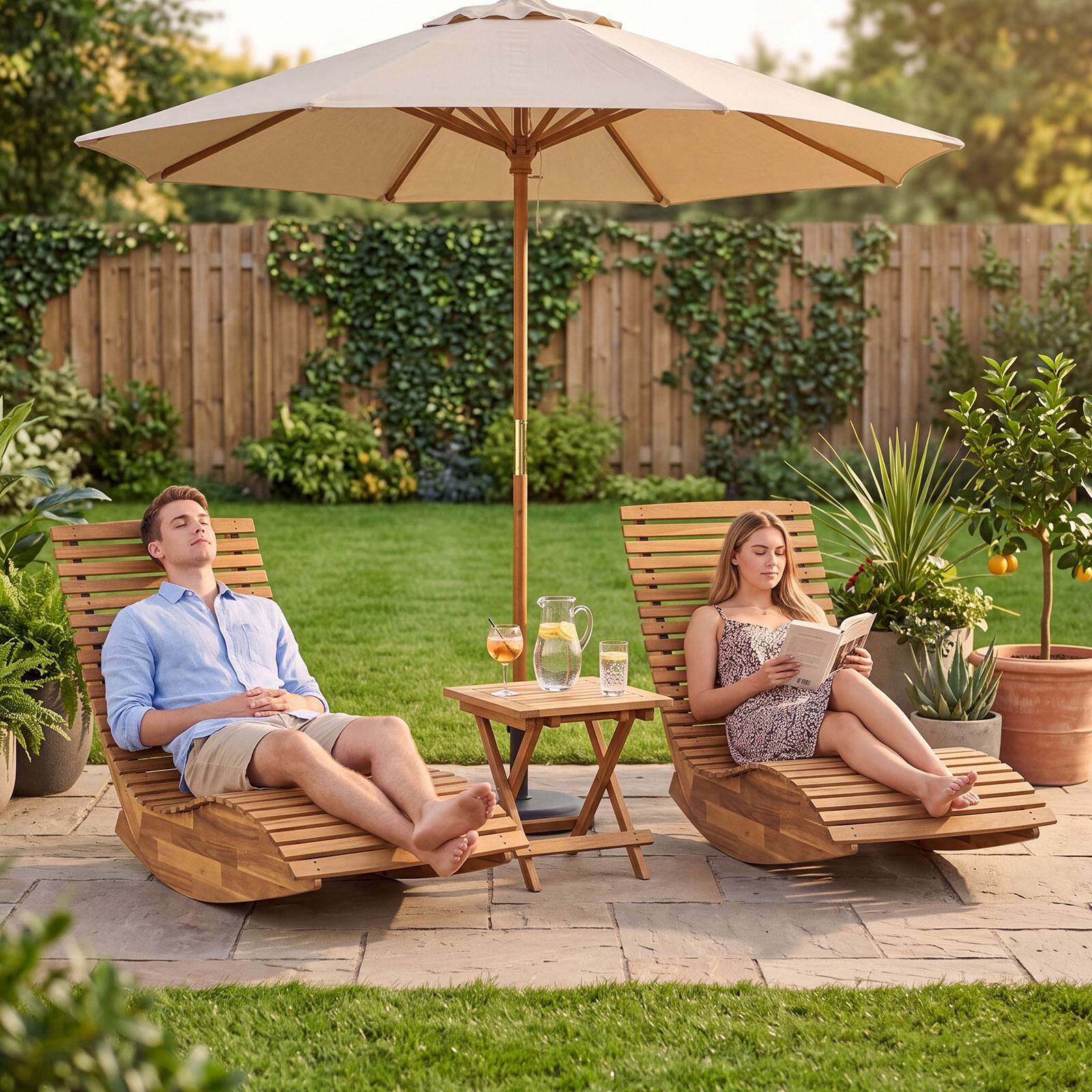 Alt View 5. Costway - Costway Set of 2 Outdoor Chaise Lounge Chair Acacia Wood Garden Lawn Deck - Natural.
