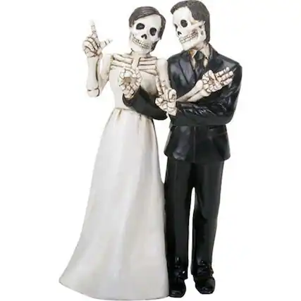 Front. Pacific Trading - Love Never Dies Skeleton Wedding Couple Bride and Groom Figurine Decoration 6.25 inch - Multicolor.