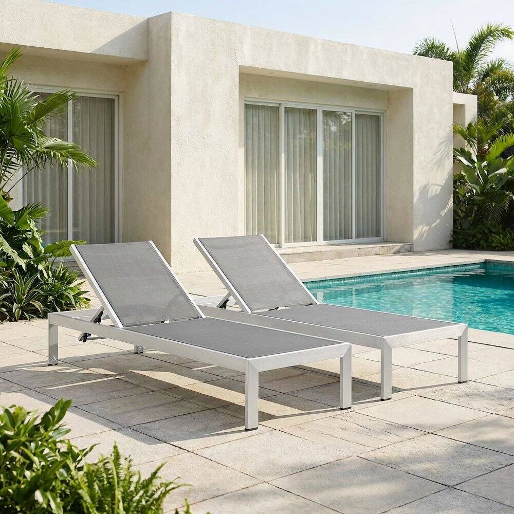 Angle. Outdoor Escape - Outdoor Patio Aluminum Chaise Lounge Set Of 2 With Cushioned Seat Comfort - Black.