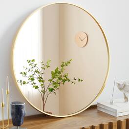 Bestier - 24 in. Round Wall Mirror for Over Sink, Circle Mirror for Bathroom, Entryway, Bedroom, Vanity - Gold