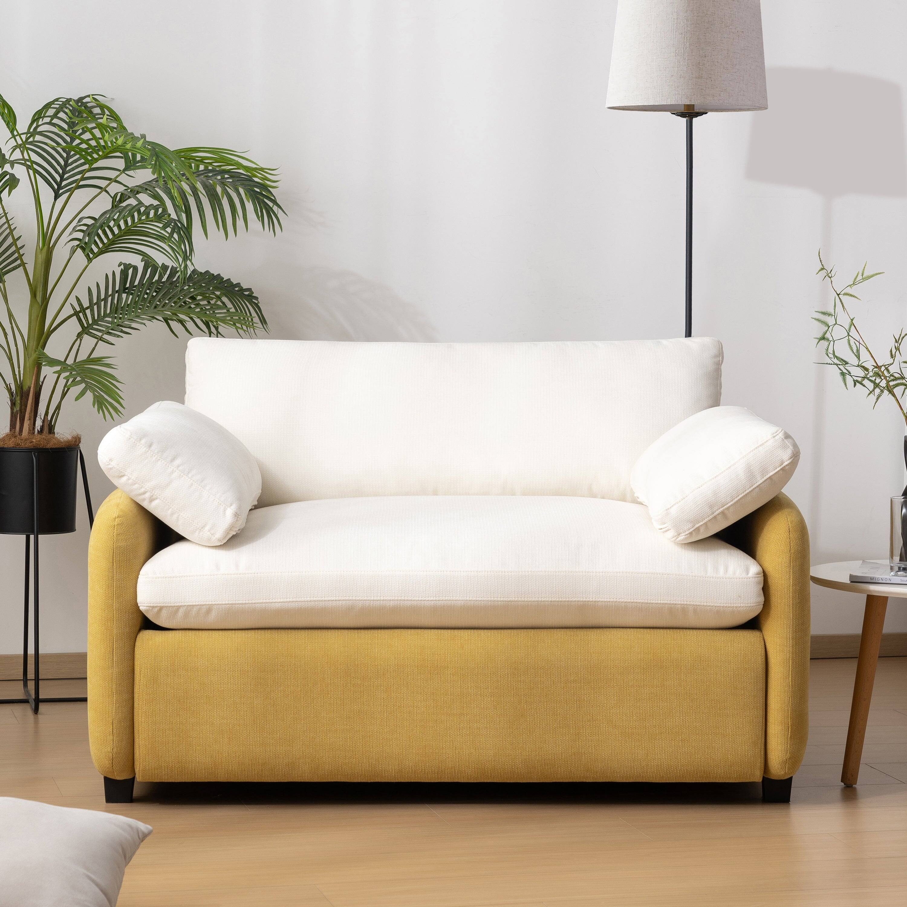 Alt View 4. Boyel Living - 50x43 Inch Oversized Chenille Single Sofa Chair Wide Deep Seat Color Blocking Armchair with Pillows Cream Yellow - White.