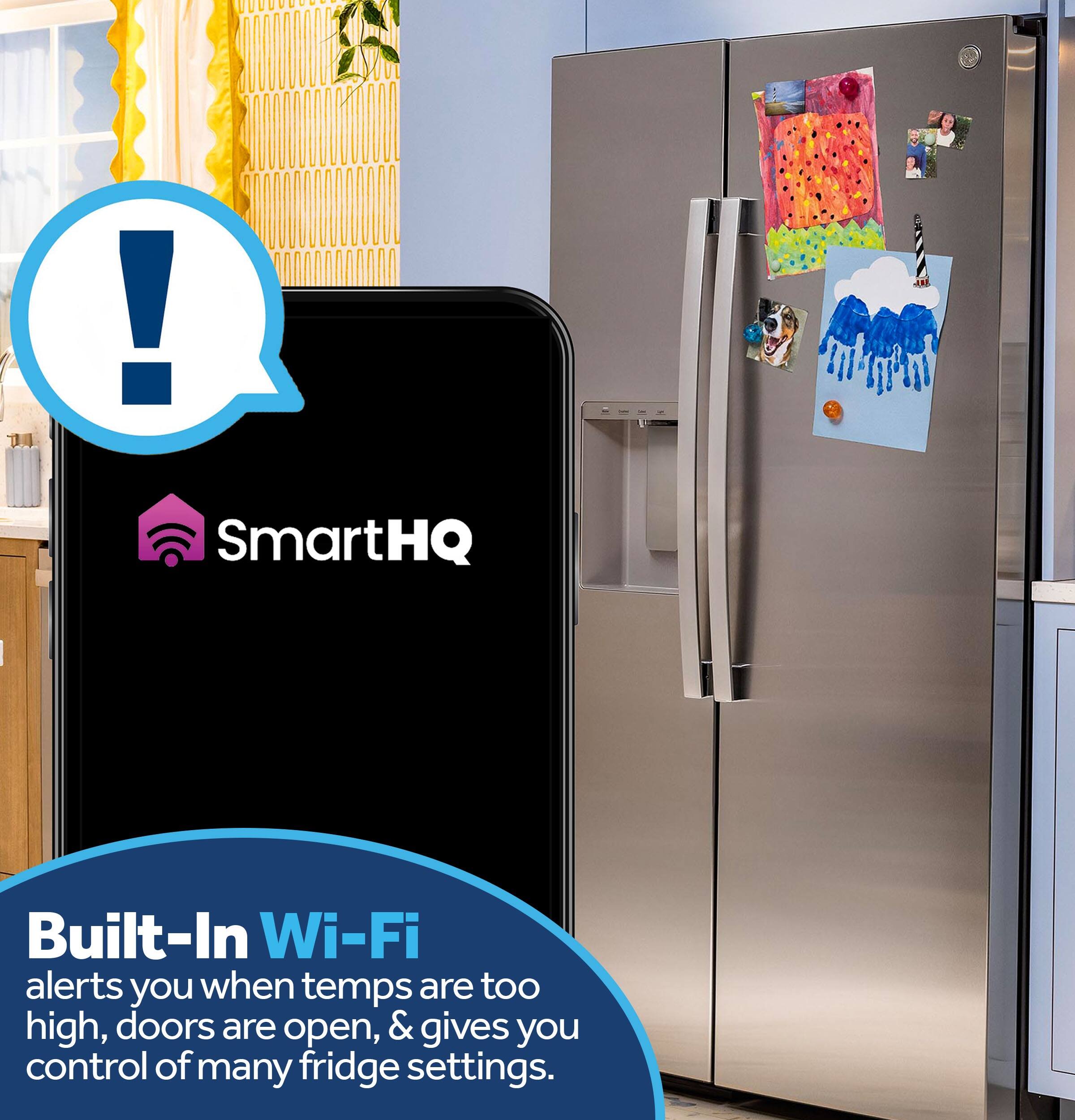 SmartHQ Built-In Wi-Fi alerts you when temps are too high, doors are open, & gives you control of many fridge settings.