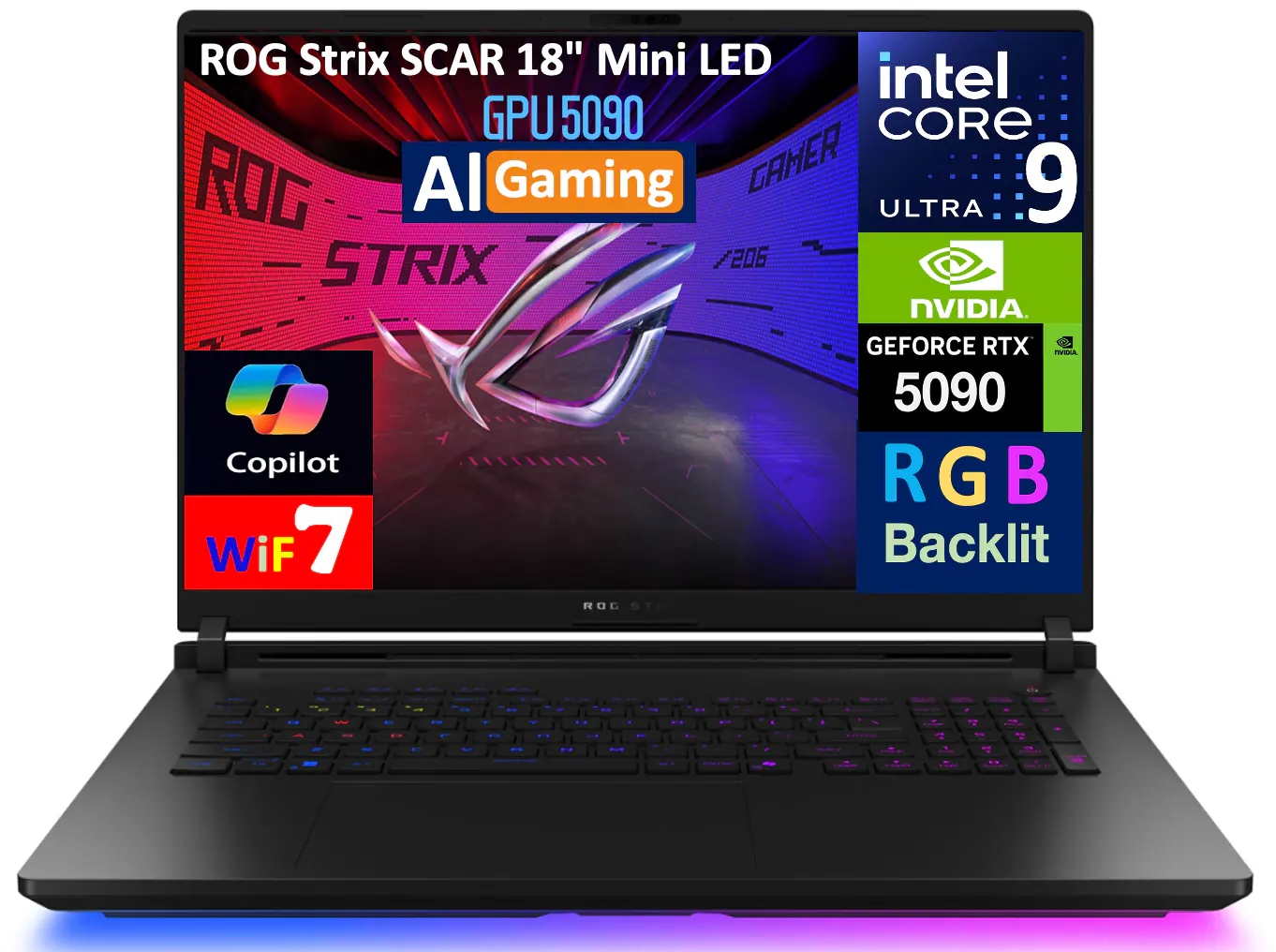 ASUS - ROG Strix SCAR Laptop 18 WQXGA Display (Intel Ultra 9- 275HX, 64GB DDR5, 2TB PCIe SSD, Win 11 Pro) - Off Black