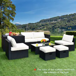Gymax - 8PCS Rattan Patio Sectional Furniture Set w/ Waterproof Cover & Cushions - Off White