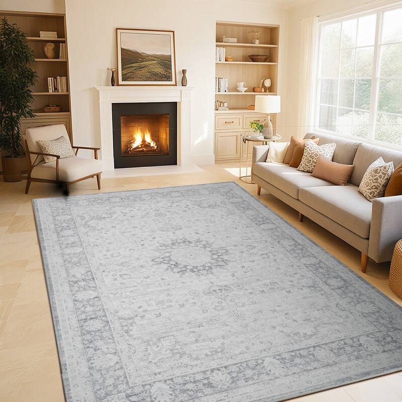 Back. RYHNUYNE - 9x12 Area Rugs Living Room Rug Washable Vintage Boho Rug No Slip Stain Resistant Soft Carpet Indoor Floor Floral Carpets - Painting.
