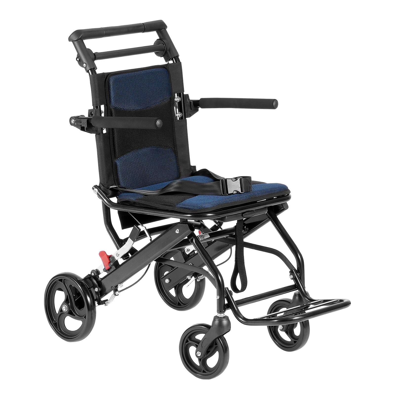 Alt View 5. VEVOR - Wheelchair, Aluminum Alloy Ultra-Lightweight Transport Chair for Adults, Foldable with Flip-Back Desk-Length Arms - Blue+Black.