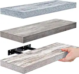 Sorbus - Floating Shelves, Wall Mounted for Home Decor, 16.25 in. W x 5.5 in. D MDF Wood Decorative Wall Shelf (Set of 3) - Rustic