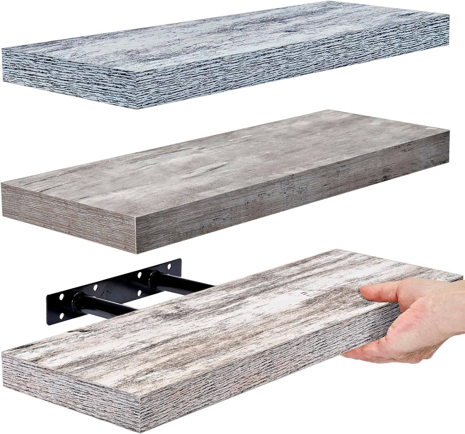 Front. Sorbus - 3 Pack (16"x5") Sorbus Floating Wall Shelves for Bedroom, Decor, Kitchen, Living Room - for Trophies, Frames, Bookshelf - Rustic.