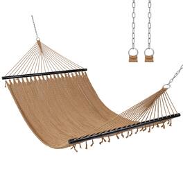 Gymax - Caribbean Hammock for Outside 10 ft Double Hammock w/ Spreader Bar for Patio Sand - Beige