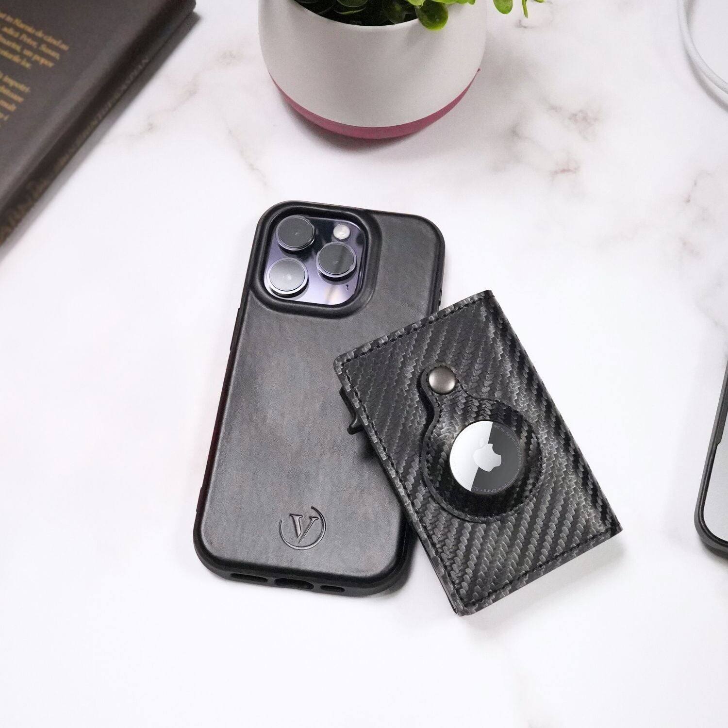 Back. Vionentus - Slim AirTag Wallet VN100 Elite - Dark Brown.