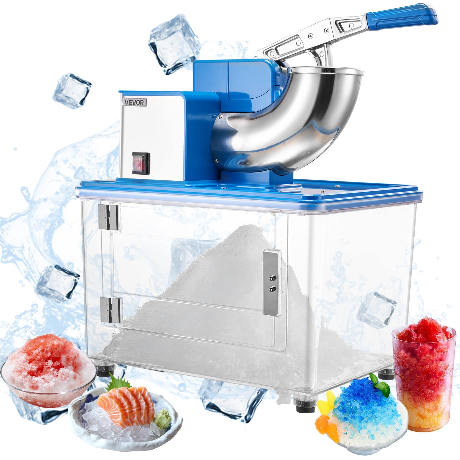 VEVOR - Commercial Ice Crusher 661LBS/H,350W Electric Snow Cone Machine with 4 Blades,2000RPM Stainless Steel Shaved Ice Machine - Blue