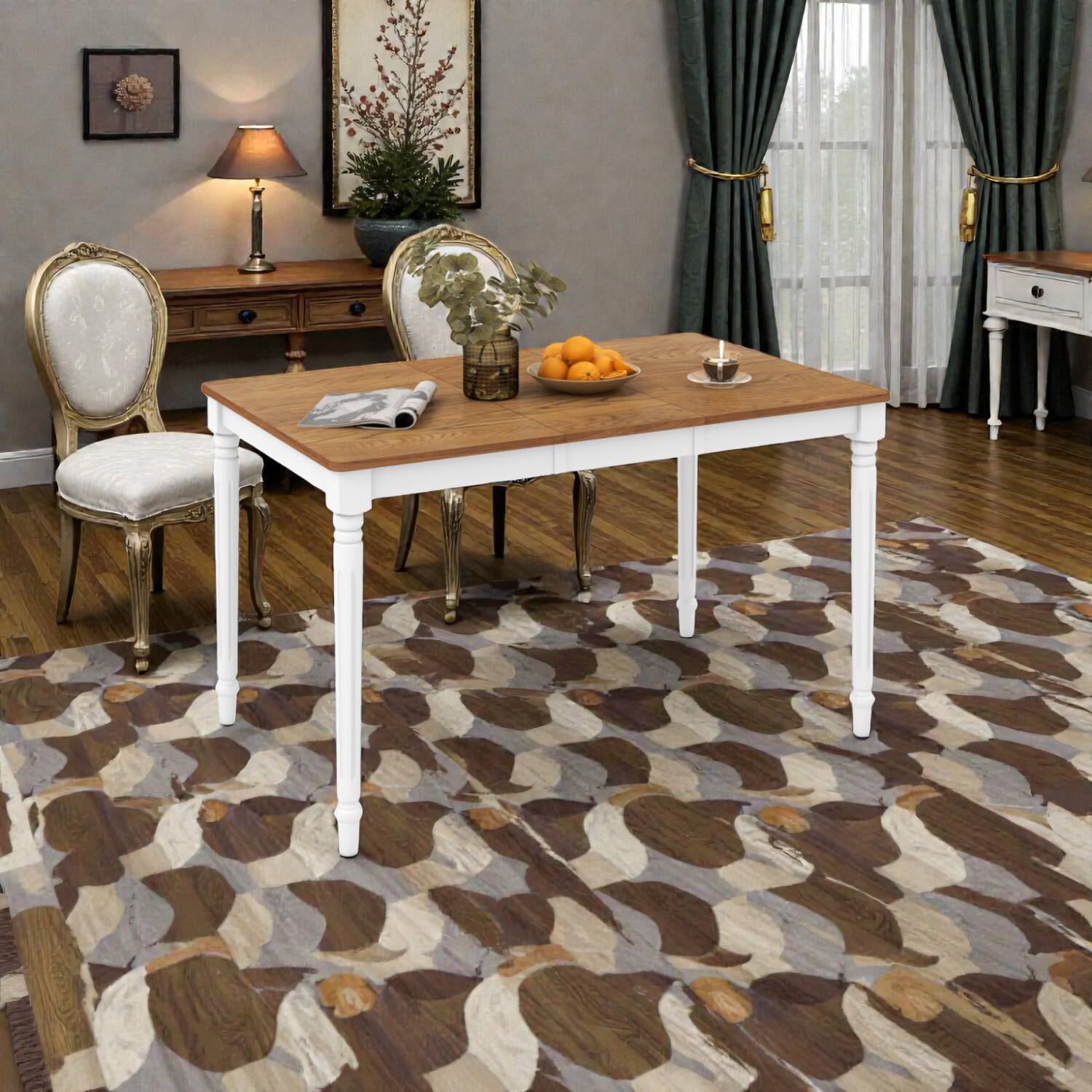 Hivvago - Rubberwood Extendable Dining Table Ideal for 4-8 Guests - White, Walnut