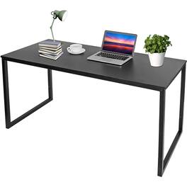 SlickBlue - Contemporary Home Office Laptop Desk with Metal Frame and Wood Top - Black