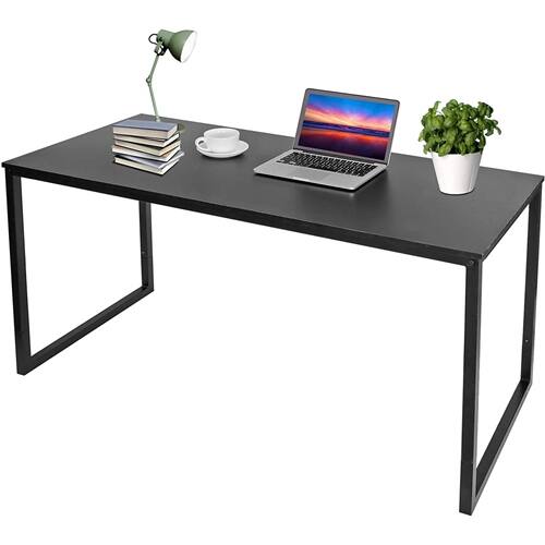 Front. SlickBlue - Contemporary Home Office Laptop Desk with Black Metal Frame and Wood Top - Black.