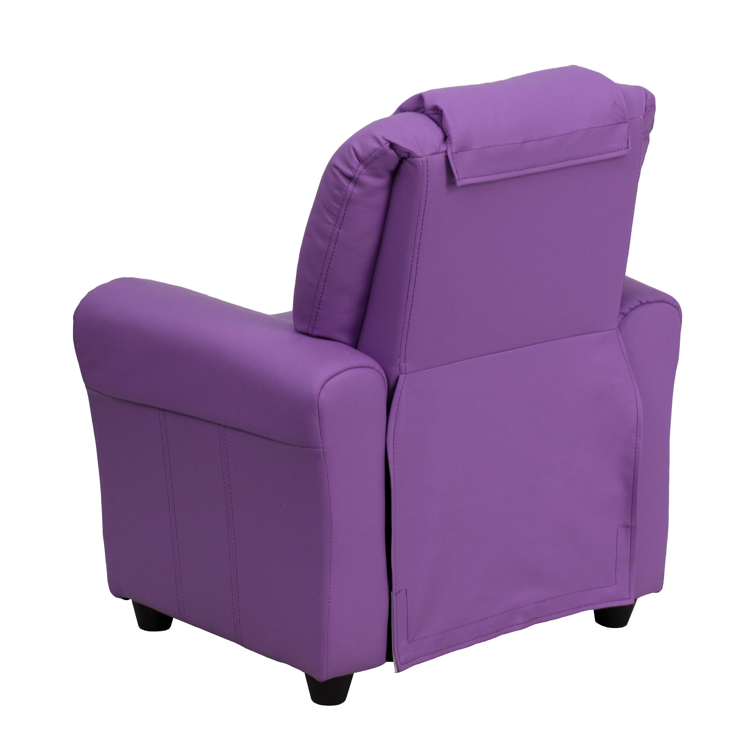 Alt View 4. Emma + Oliver - Contemporary Kids Recliner with Cup Holder and Headrest - Lavender Vinyl.