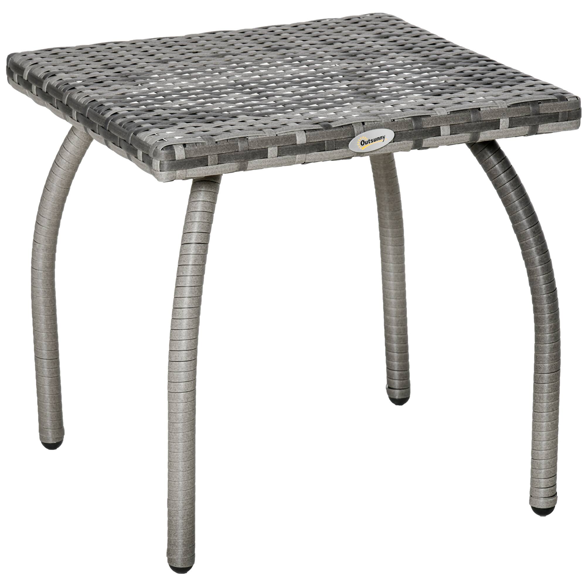 Front. Outsunny - Outdoor PE Wicker Side Table, Small Square Rattan End Table, All-Weather Material Coffee Table for Garden, Balcony - Grey.