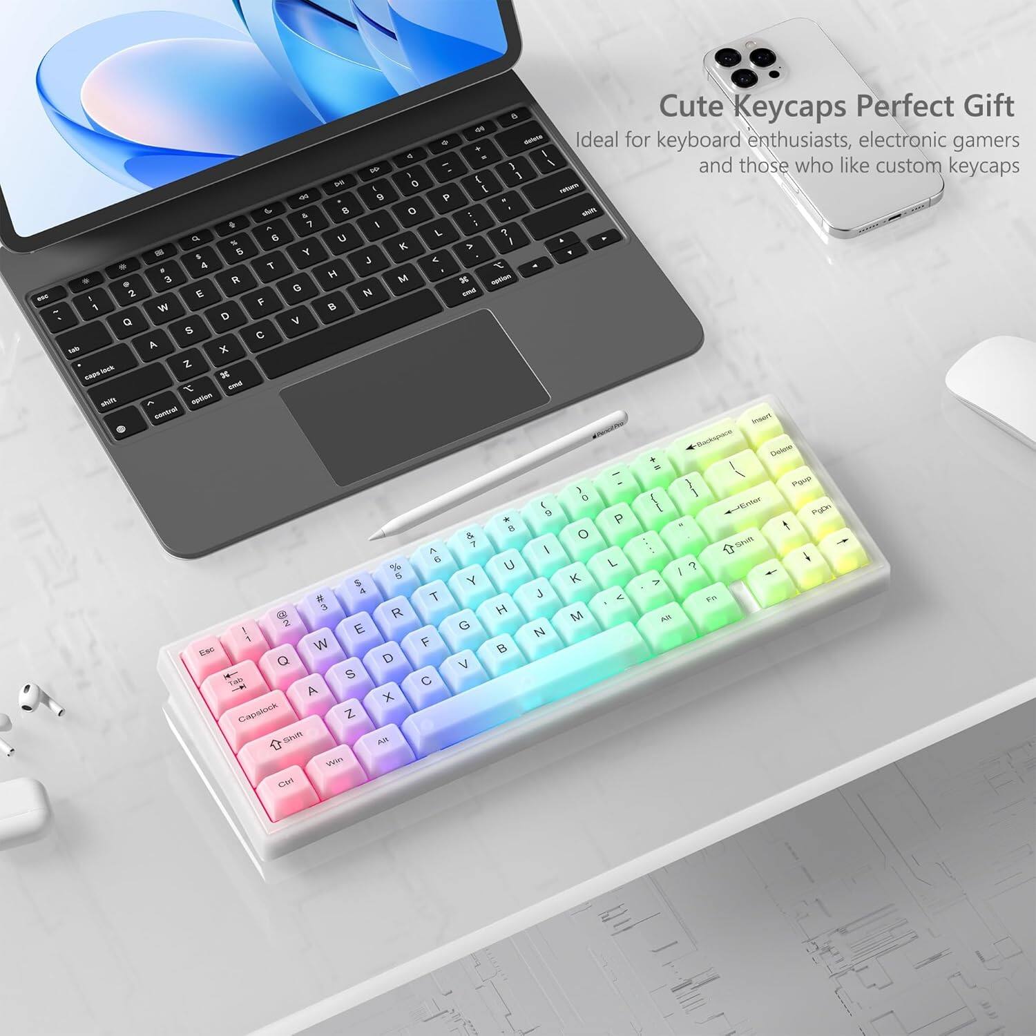 Cute Keycaps Perfect Gift  
Ideal for keyboard enthusiasts, electronic gamers and those who like custom keycaps