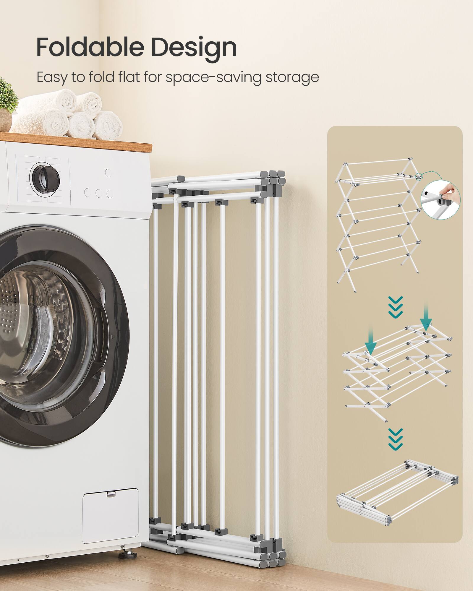 Foldable Design  
Easy to fold flat for space-saving storage