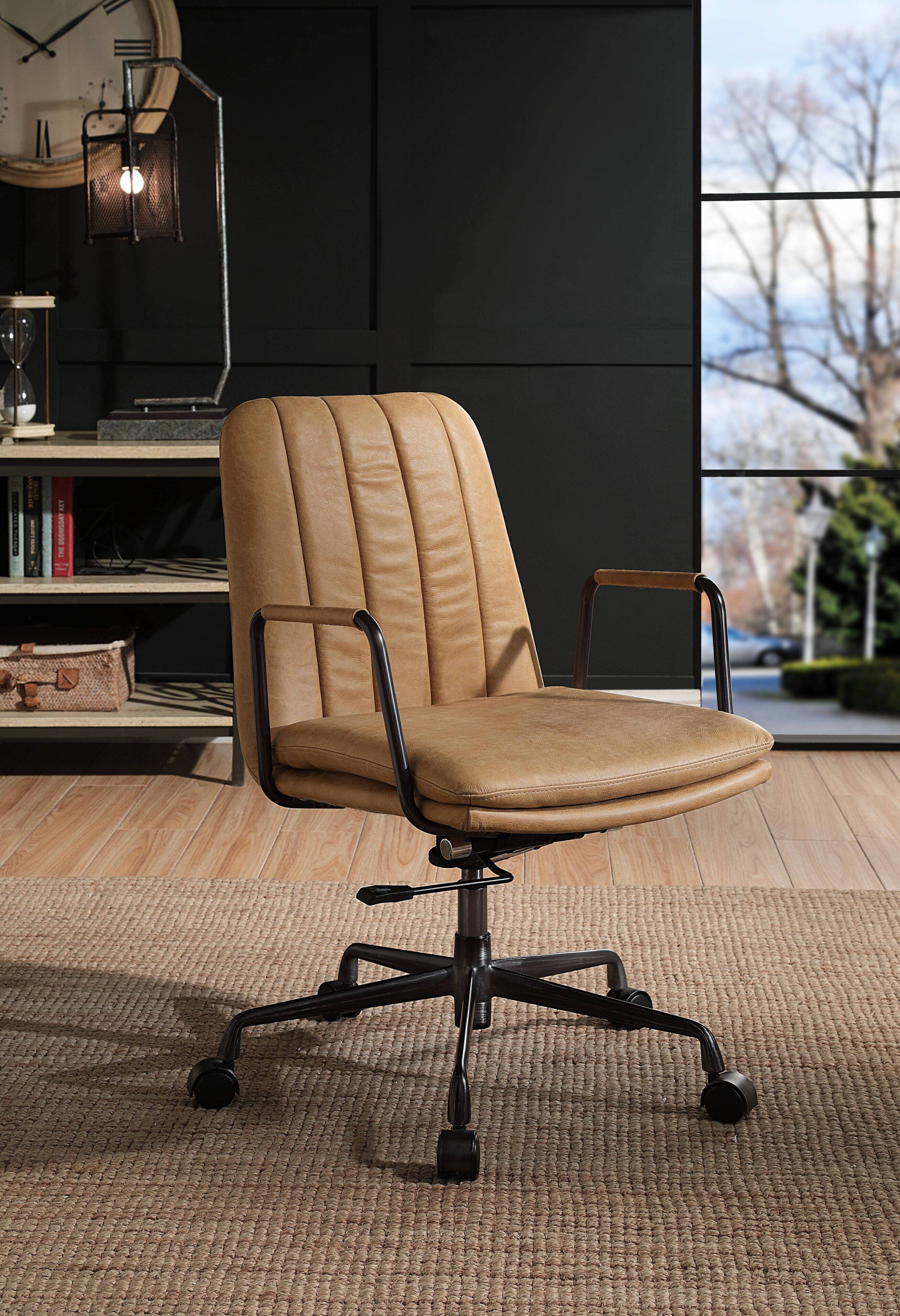 Angle. Spaco - Spaco 360 Degree Swivel Executive Office Chair, Adjustable Height, Top Grain Leather, Casters and Comfort, Office Home - Brown.