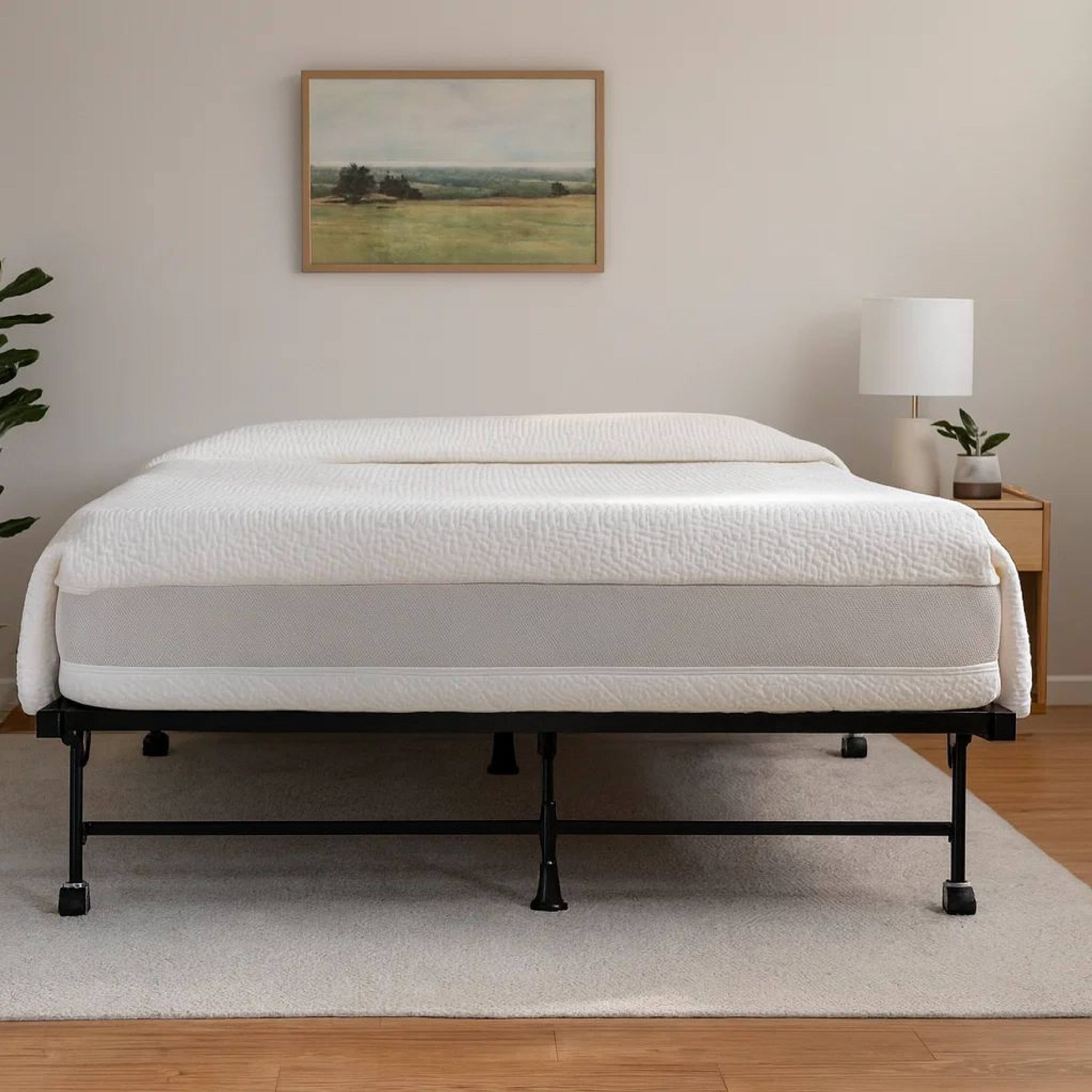 Alt View 5. Manhattan Lane - Akz Multisize Bed Frame for Q, K, CK, Six Metal Legs, Rolling Caster Wheels - Black.