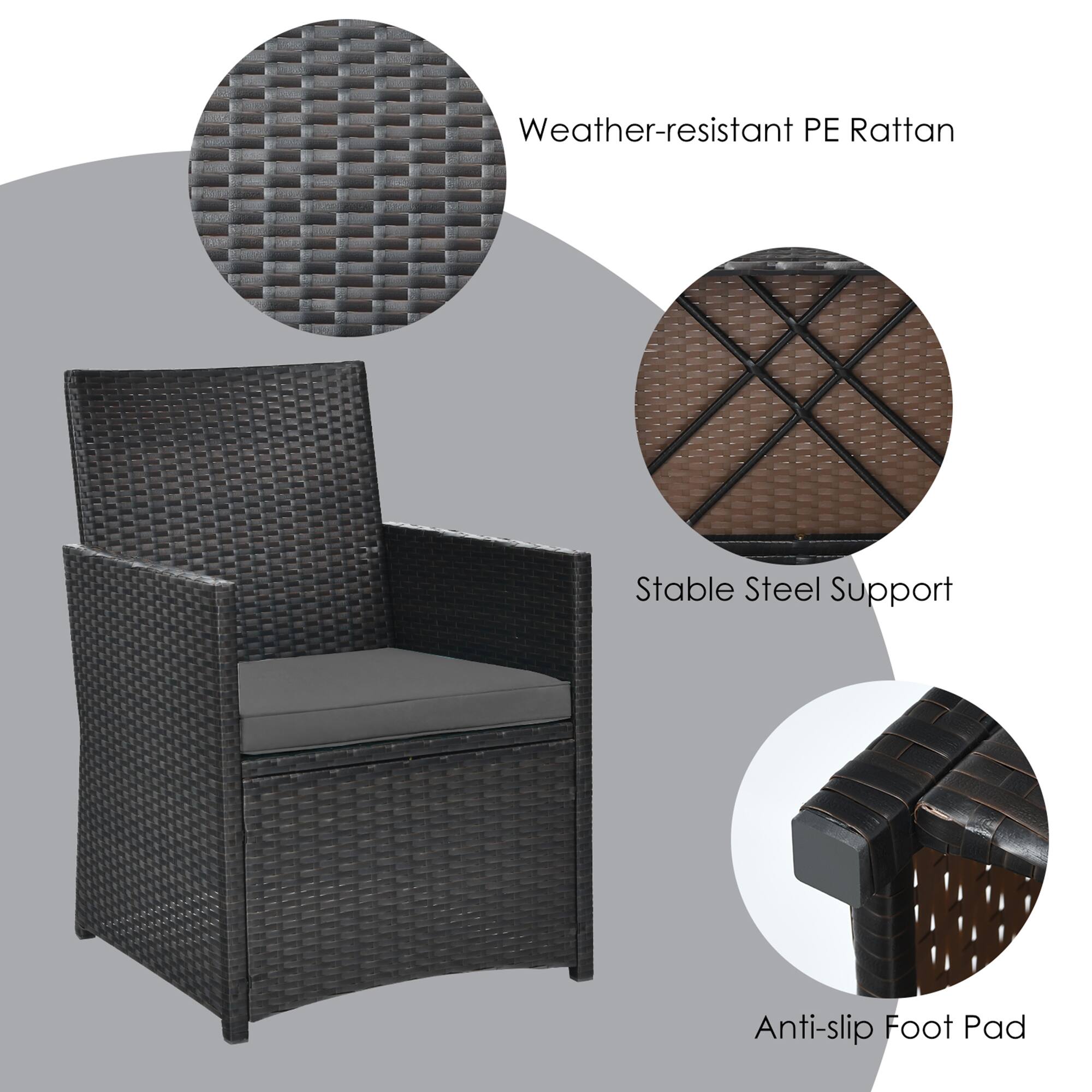 - Weather-resistant PE Rattan
- Stable Steel Support
- Anti-slip Foot Pad