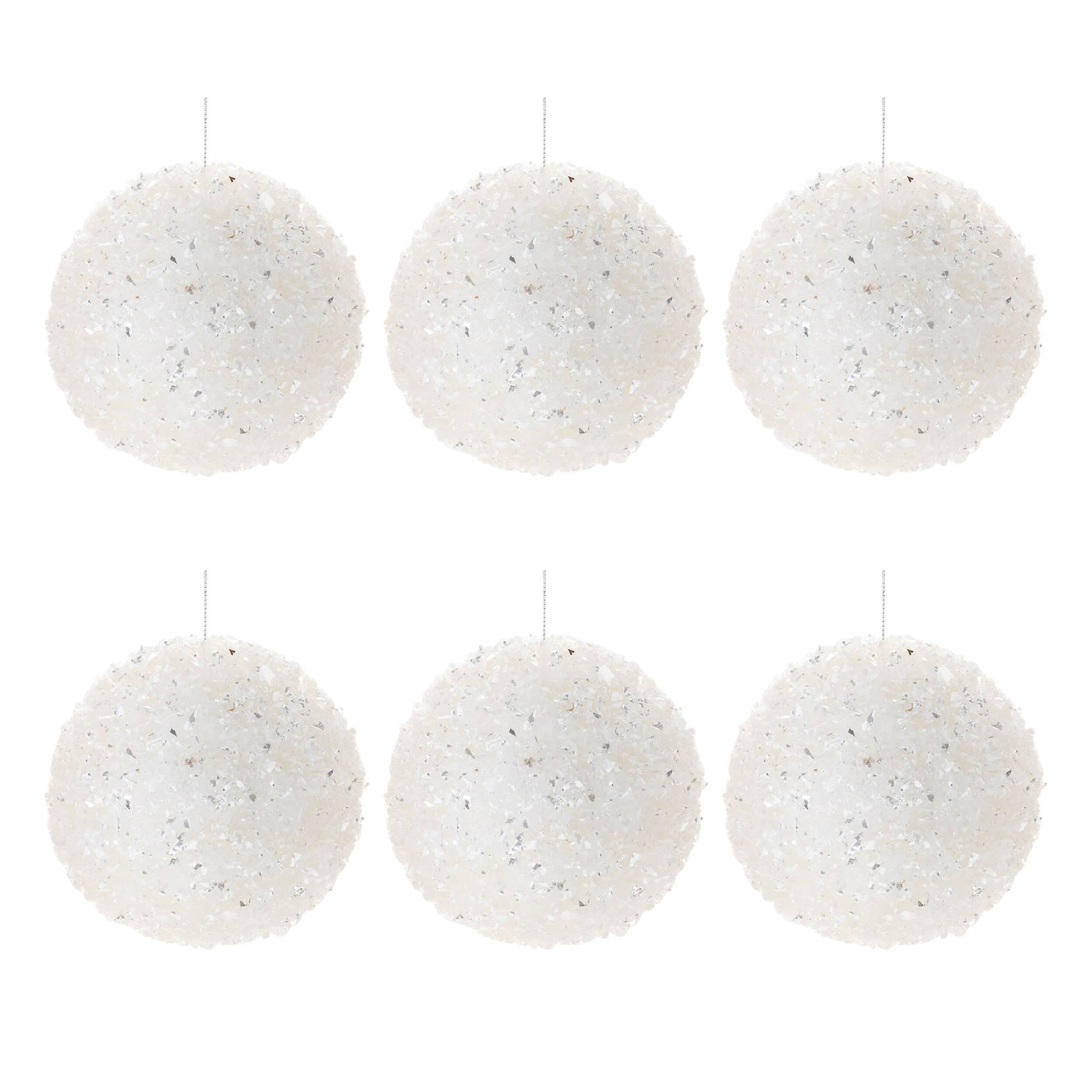 Left. BreeBe - Sequin Ball Ornament (Set of 6) - White.