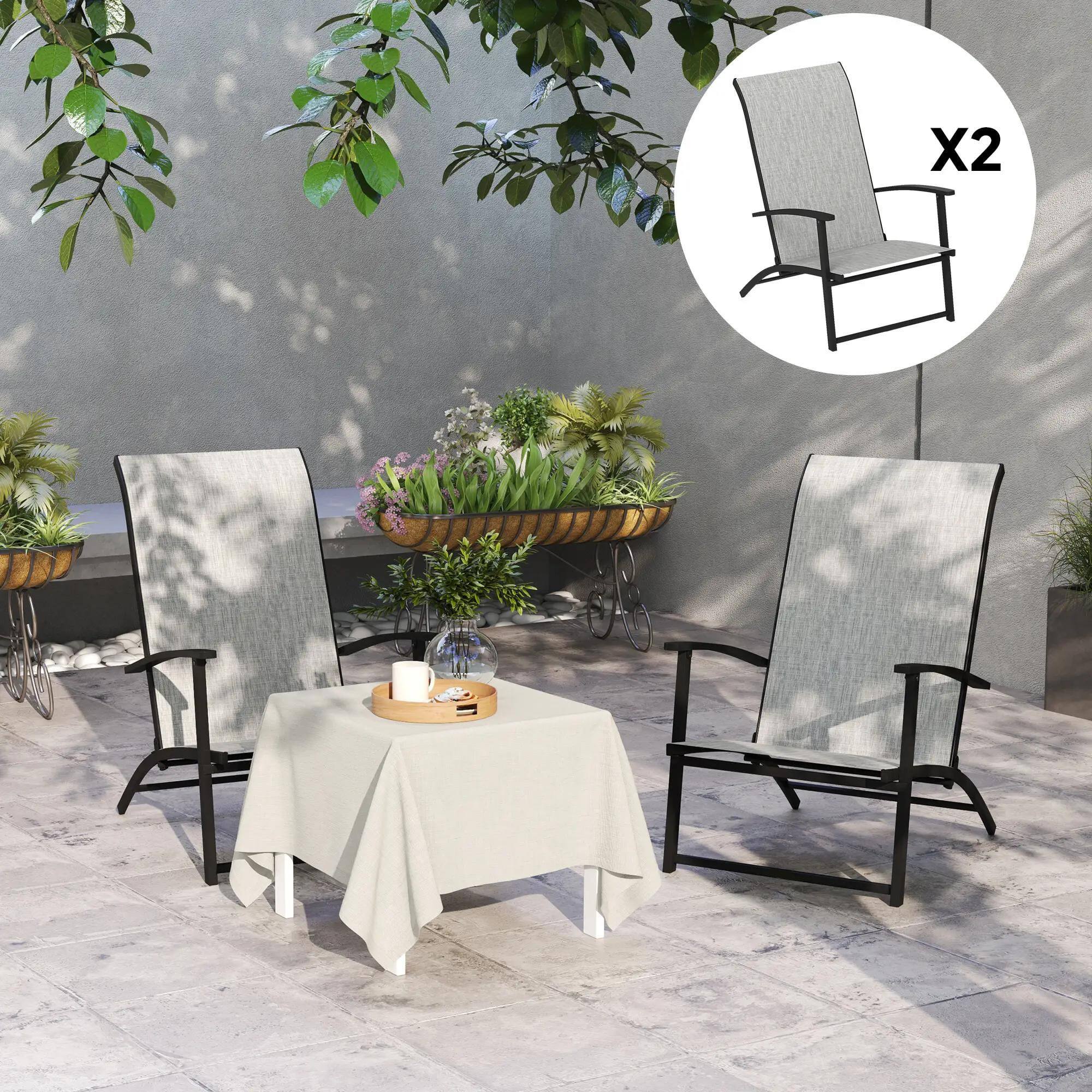 Alt View 2. Resenkos - Resenkos 2-Pack High-Back Dining Chairs with Armrests, Collapsible Patio Seating, Ideal for Outdoor, Gray - Gray.