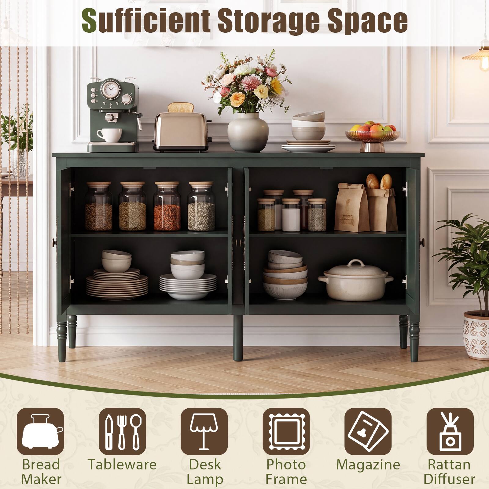 Sufficient Storage Space

- Bread Maker
- Tableware
- Desk Lamp
- Photo Frame
- Magazine
- Rattan Diffuser