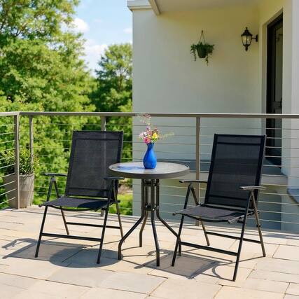 Front. Kadyn - Set of 2 Adjustable Portable Patio Folding Dining Chair Recliners, Outdoor Dining Chair for Outside Patio-Black - Black.