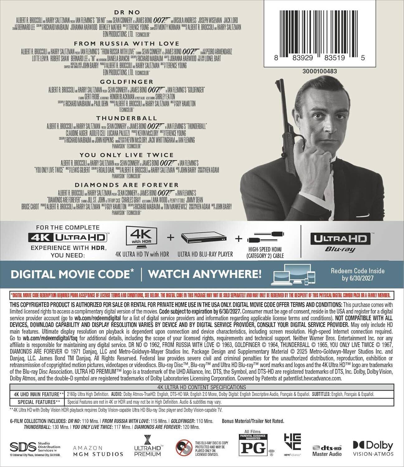 Alt View 1. James Bond Sean Connery 6-Film Collection (4K Ultra HD) [UHD].