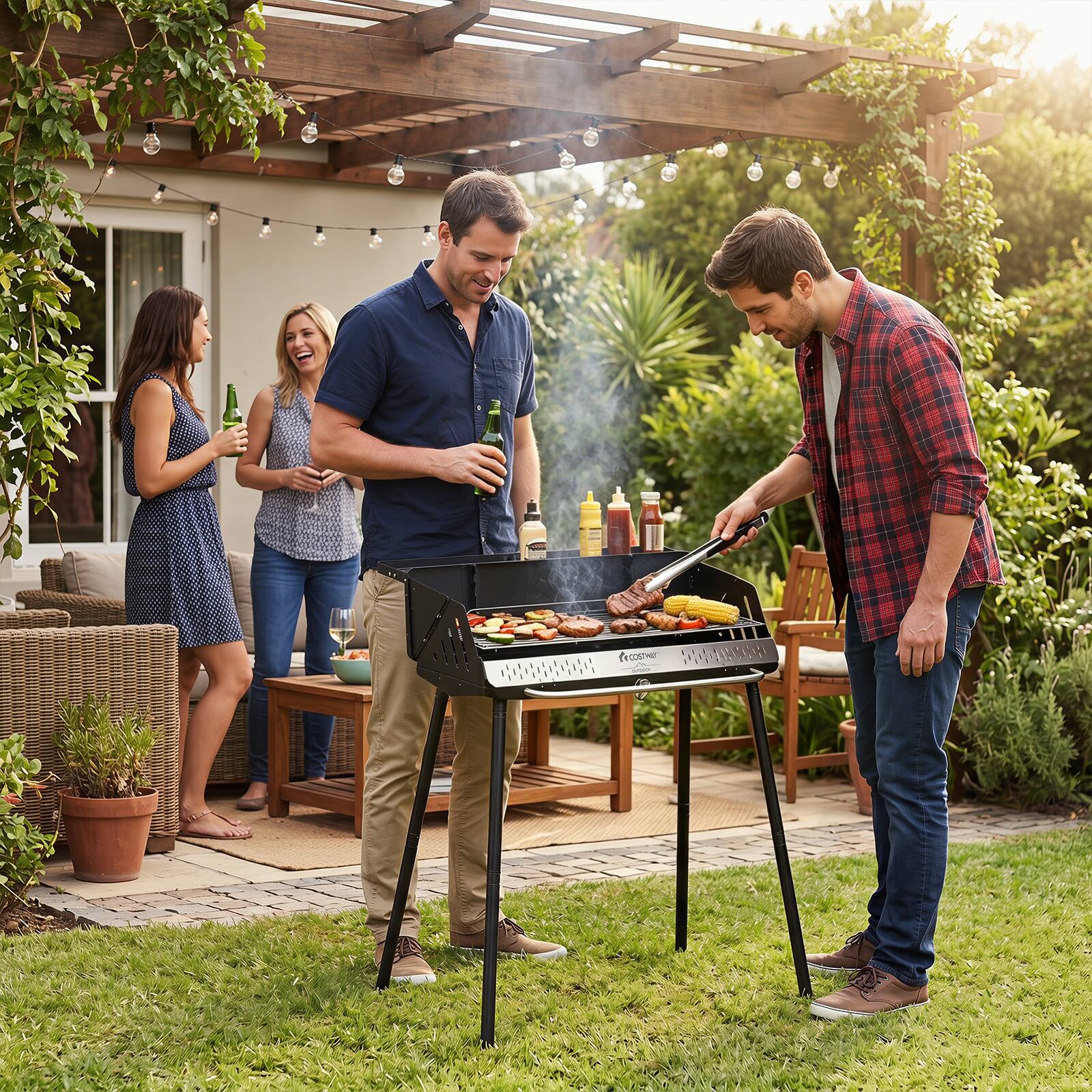 Alt View 1. Gymax - Gymax Portable Charcoal Grill w/ Detachable Legs Foldable BBQ Grill w/ 250 sq.in - Black.