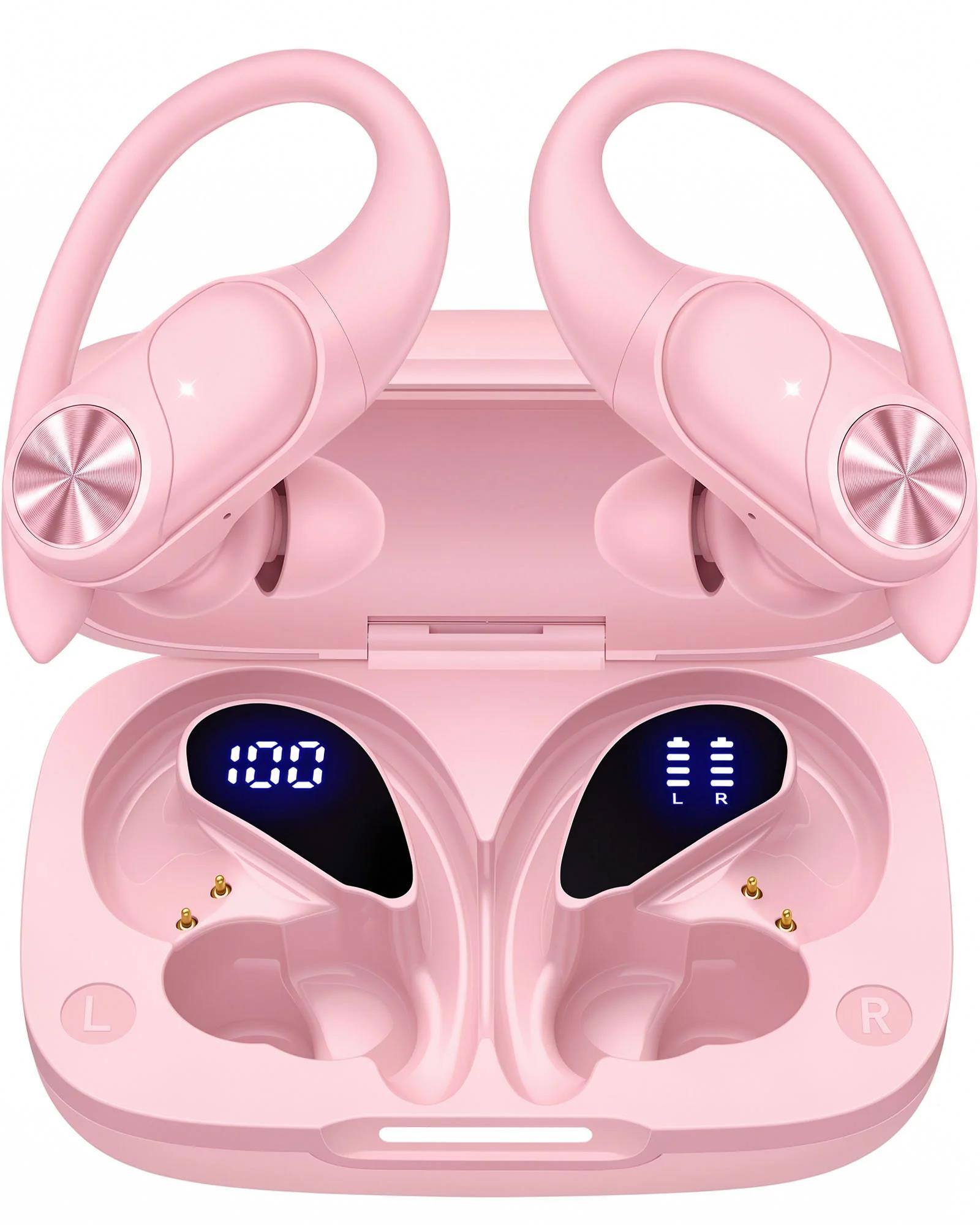 Front. VEAT00L - Wireless Earbuds, 88Hrs Playback, Sport Earhooks, Digital Display Charging Case, IPX7 Waterproof, Deep Bass, for iOS And.
