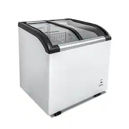 WHALL - 4.6 Cu.Ft Curved Top Display Freezer, Lockable Glass Lid, LED Light, Adjustable Temp -9.4℉ to 5℉, Brake Casters - White