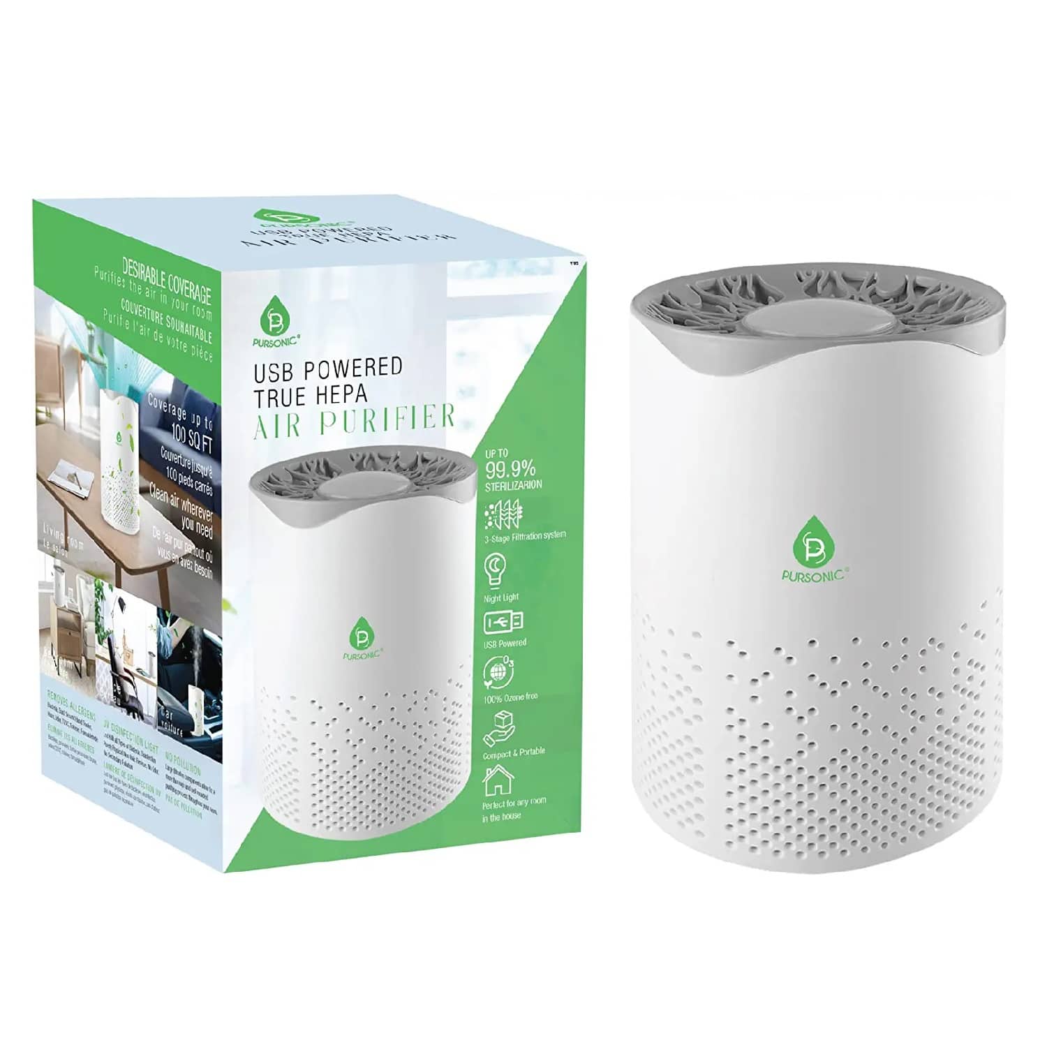 Pursonic - USB Powered True HEPA Air Purifier - White