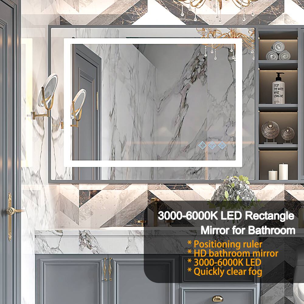 3000-6000K LED Rectangle Mirror for Bathroom

- Positioning ruler
- HD bathroom mirror
- 3000-6000K LED
- Quickly clear fog