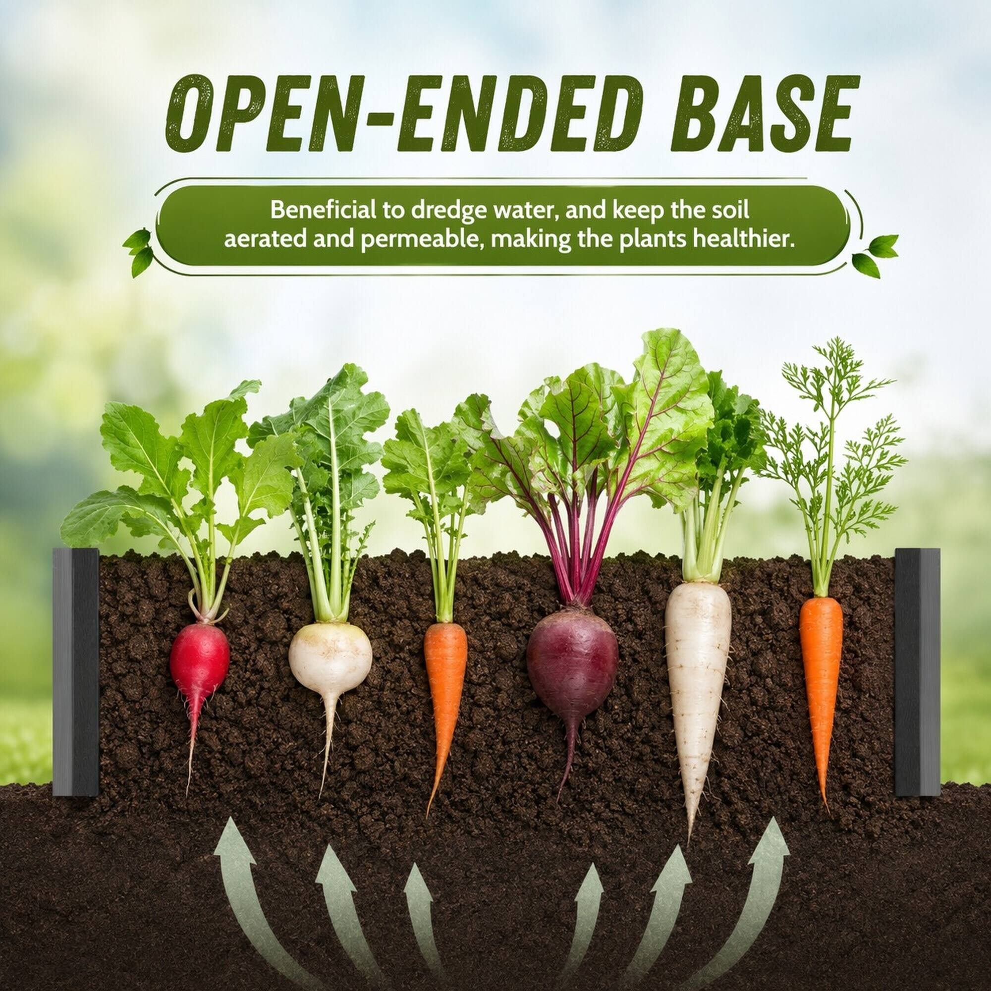 OPEN-ENDED BASE  
Beneficial to dredge water, and keep the soil aerated and permeable, making the plants healthier.