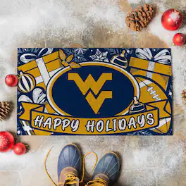 Evergreen Enterprises - West Virginia Mountaineers 28" x 16" Happy Holidays Christmas Turf Door Mat - Multicolor