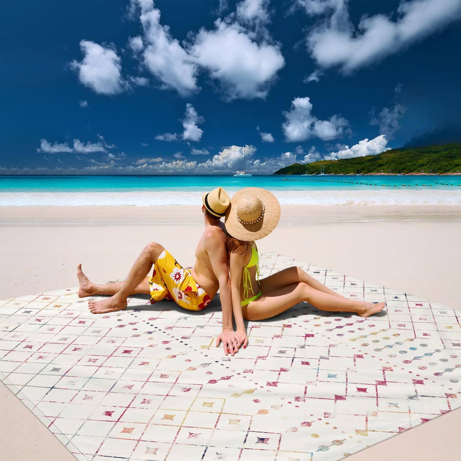 Back. Reds Spade - Boho Moroccan Beach Blanket Sandproof Large *Mat Sand Free Waterproof Fits Up To 4 Adult Compact Quick Dry ... - Gradient Pinkblue-9x10 FT (1～8 Person).