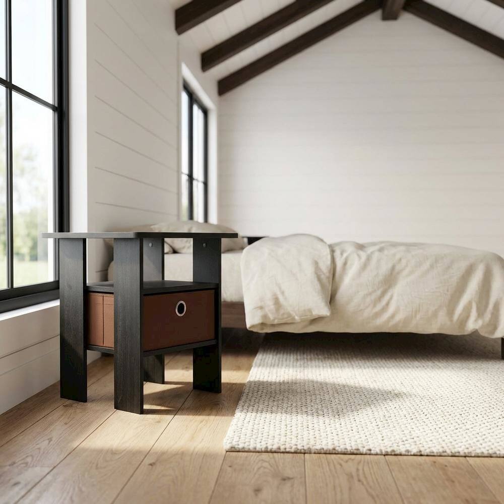 Angle. FurniFact - Engineered Wood nightstand set with bin drawer in Americano finish - Brown.