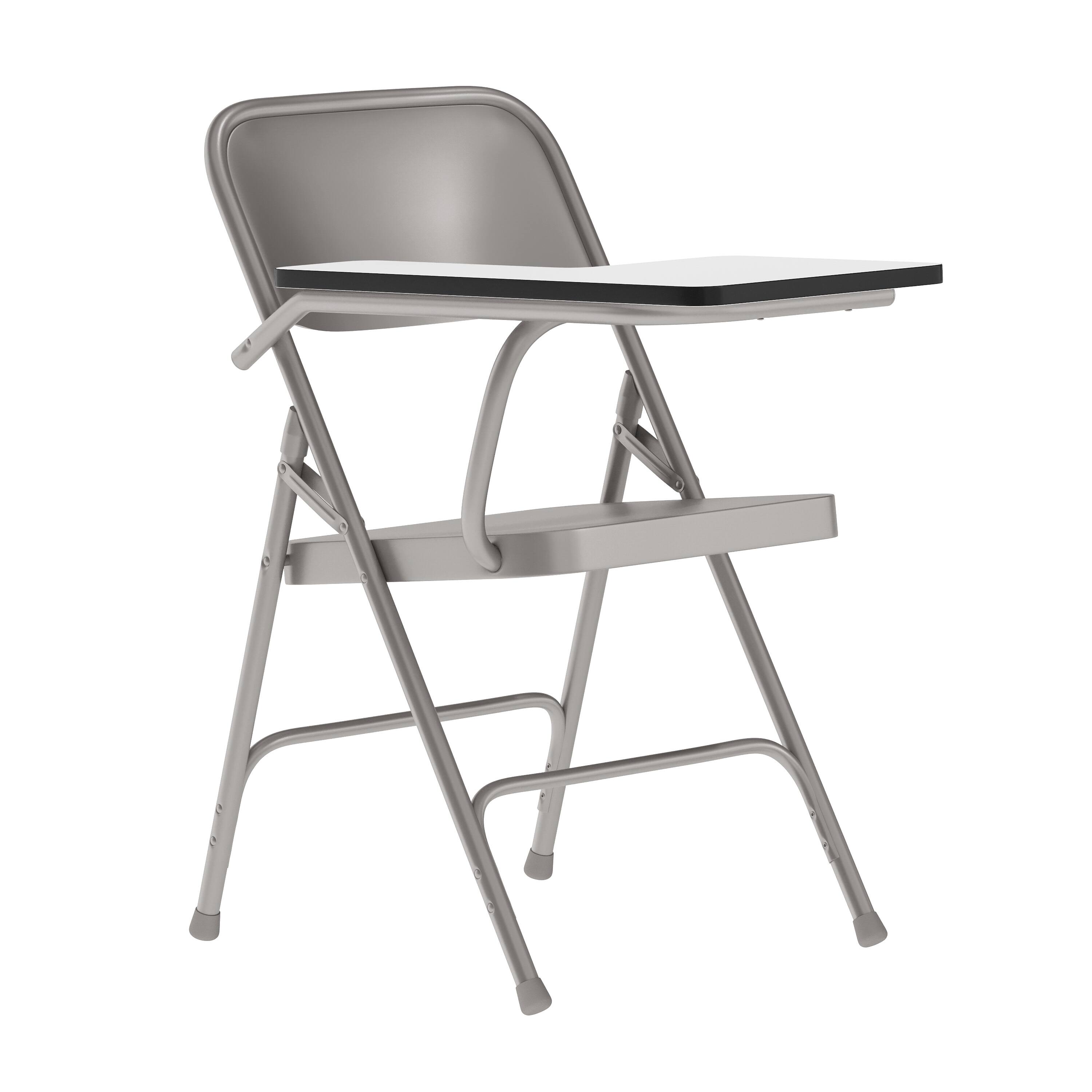 Emma + Oliver - Premium Steel Folding Chair with Right Handed Tablet Arm - Event Chair - Beige