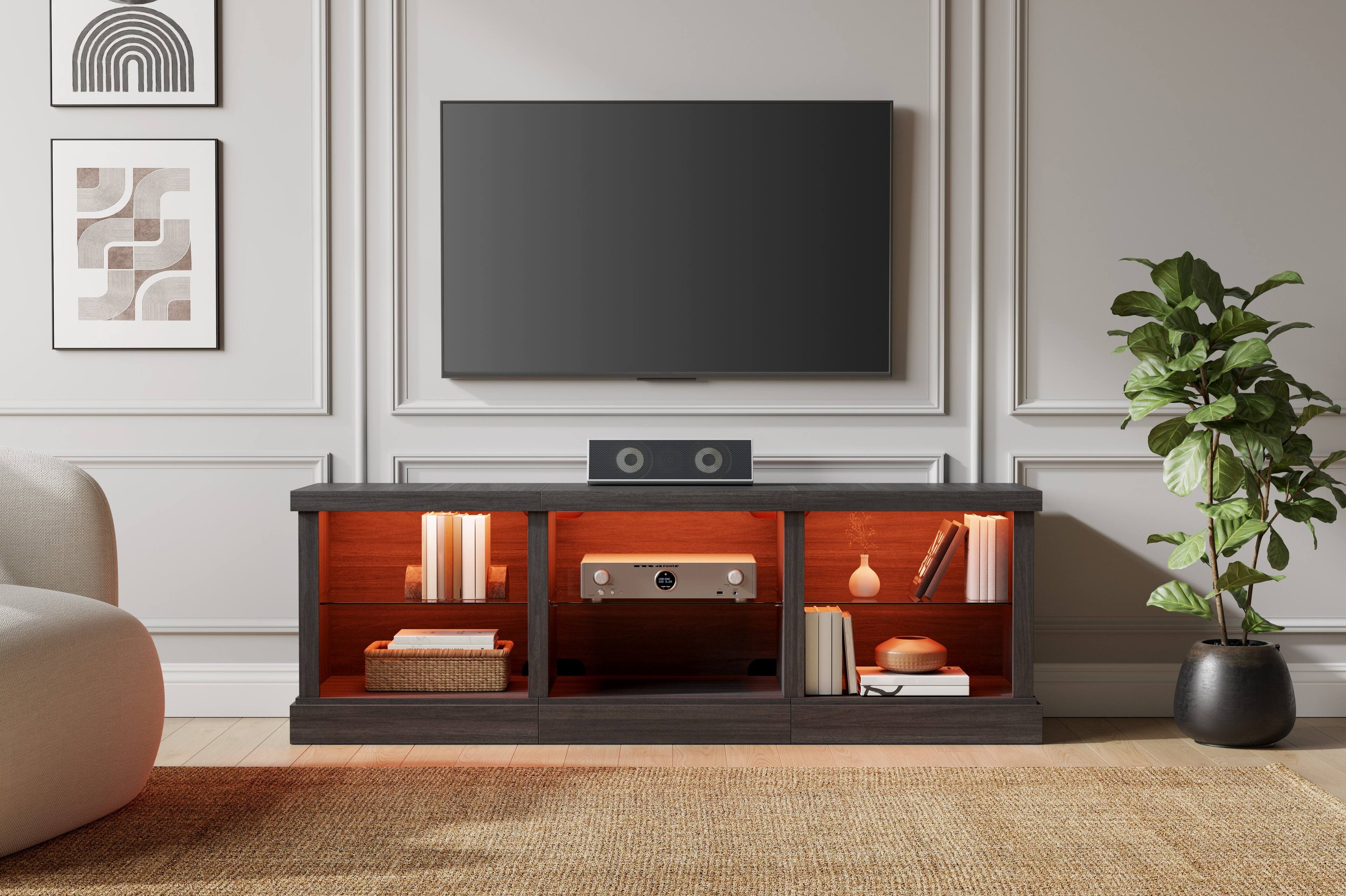 Alt View 14. Whalen Furniture - Ligero Transitional 65" TV Console - Dark Steel Gray.