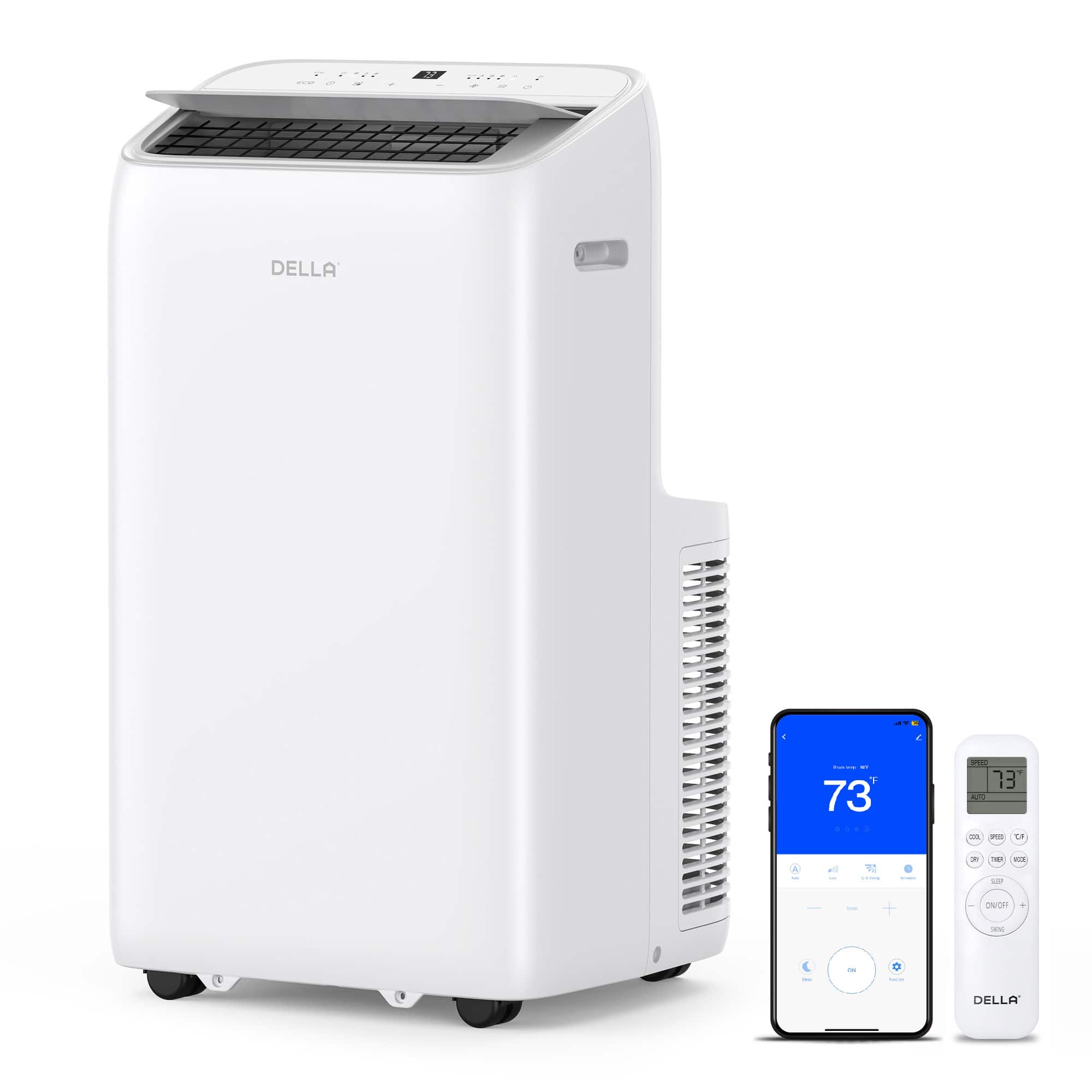 Della - 14000 BTU Ultra Quiet Inverter Portable Air Conditioner Works with Alexa Cools Up To 450 Sq. Ft. Smart Wifi Portable AC