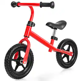 Costway - Kids Balance Bike No Pedal Training Bicycle w/ Adjustable Handlebar & Seat - Red