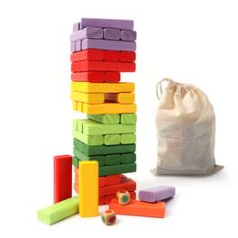 GSE Games & Sports Expert - 54-Piece Multi-Color Mini Tumbling Timbers Game,Wooden Blocks Stacking Floor Game Set-Build to Over 1.8ft