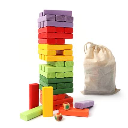 Front. GSE Games & Sports Expert - 54-Piece Multi-Color Mini Tumbling Timbers Game,Wooden Blocks Stacking Floor Game Set-Build to Over 1.8ft.