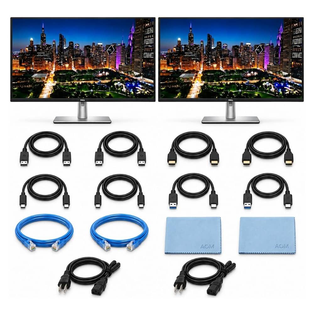 Bundle - Dell - UltraSharp 32 4K UHD 120Hz Thunderbolt 4 Hub IPS Black Monitor U3225QE - Dual Monitor with 2x Cable Sets