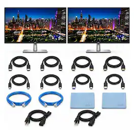 Bundle - Dell - UltraSharp 32 4K U3225QE 2-Pack with ZoomSpeed DisplayPort, HDMI & Ethernet Cables + 2x AOM Cloths