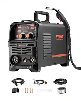 VEVOR - MIG Welder, 130Amp Synergic Mig Welding Machine, 3-in-1 Flux Core MIG/Stick/Lift TIG Multi-Process Welder Machine - Black + Orange
